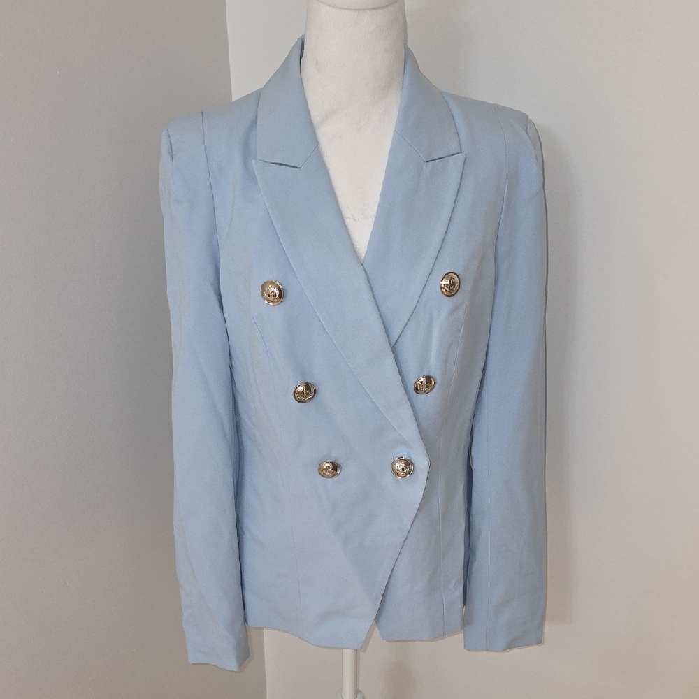 VENUS Light Blue Double-Breasted Blazer with Gold Buttons